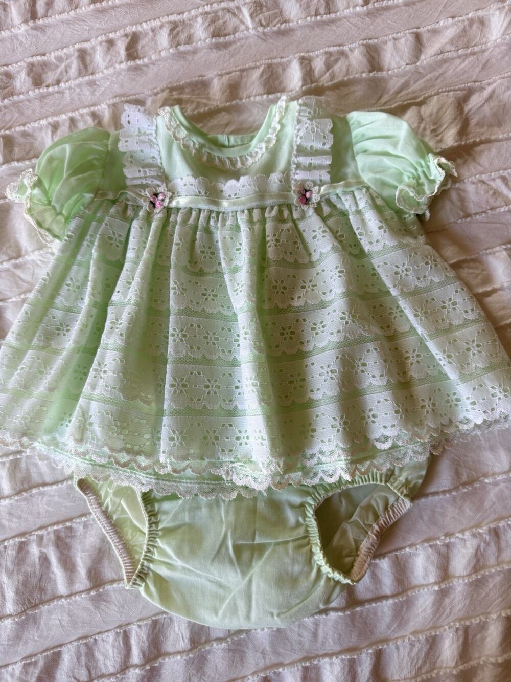 Nannette Dress Mint Green, Smocked, Size unknown Vintage